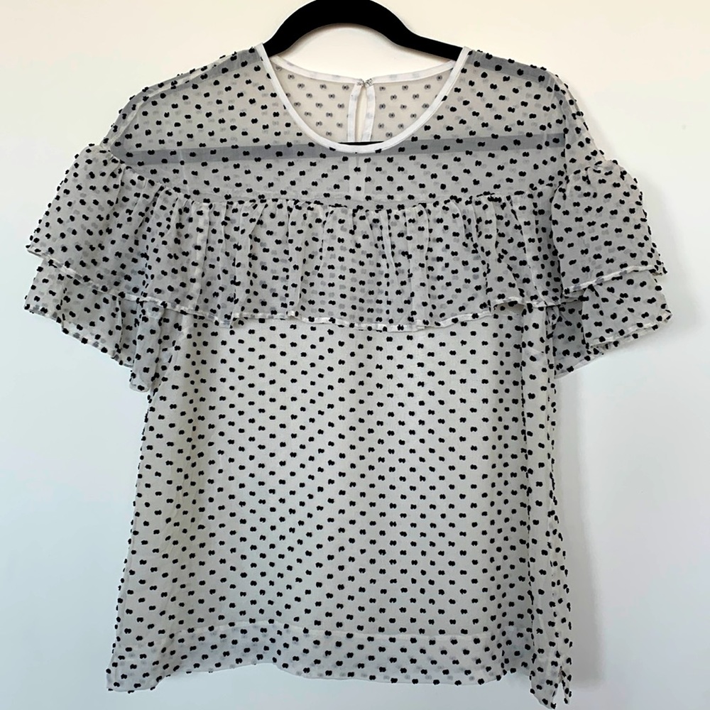 J. Crew U.K. sheer white w/ black pattern blouse